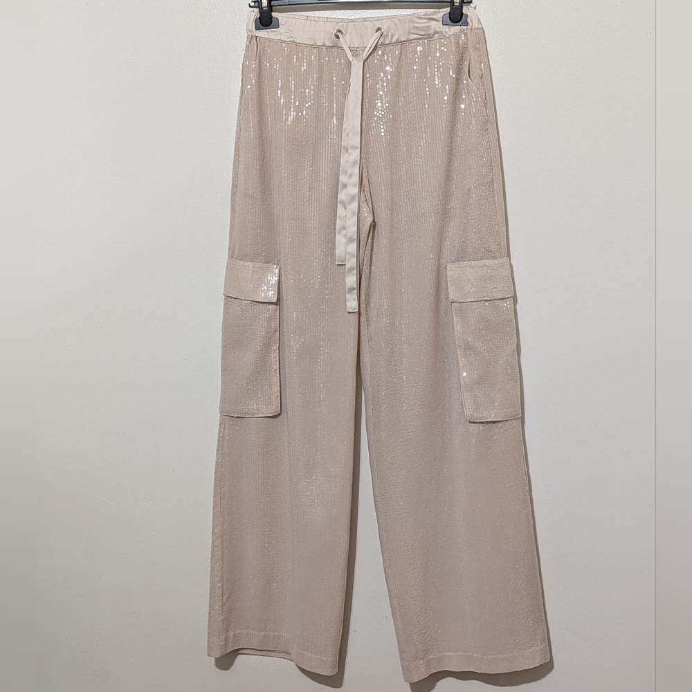 Sanctuary‎ Sequin Striped Wide Leg Cargo Pants, Size Small